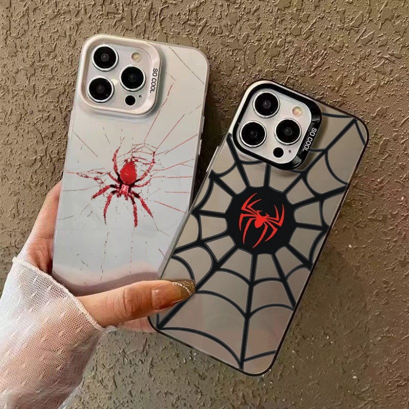 เคสโทรศัพท์ซิลิโคนเว็บแมงมุมสีแดงสําหรับ iPhone AIR 17 Pro Max 17 Pro เคสป้องกันสีเงินสีฝ้า