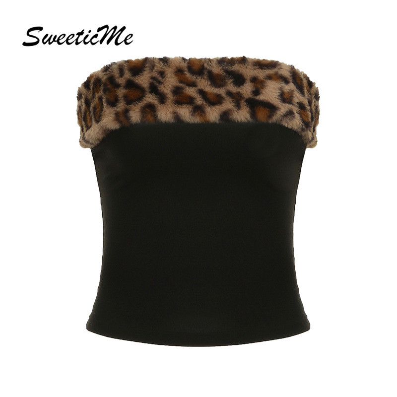 Sweeticme ผู้หญิง 2025 ใหม่แฟชั่นเสือดาว Slim Fit เซ็กซี่ All Match Furry Tube Tops