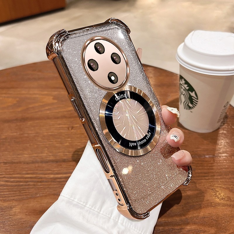 New สีcase สําหรับ OPPO reno 12F 5G ประกายสีชมพูสี่มุม Anti Drop เคสโทรศัพท์ความงามแม่เหล็กซิลิโคนกันกระแทก TPU Soft case