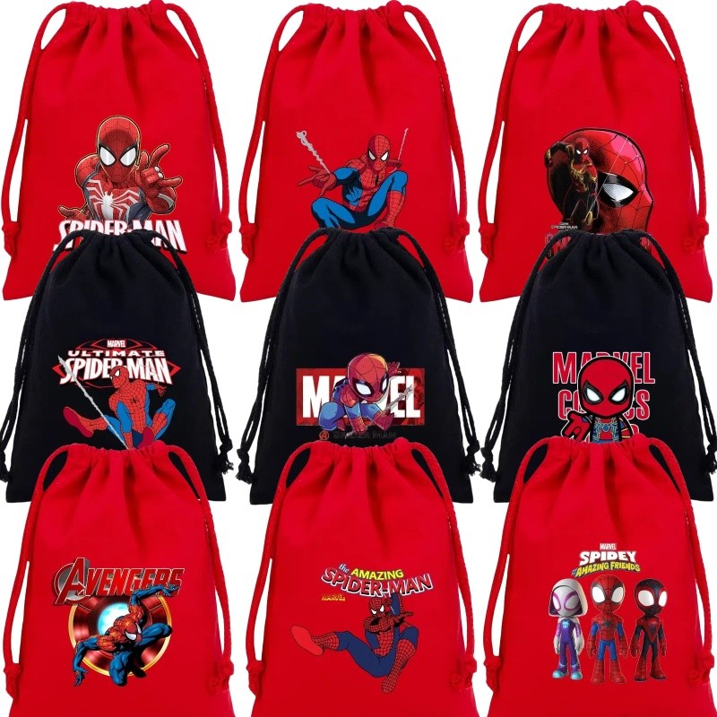 Spider-man กระเป๋าหูรูด กระเป๋าเก็บของการ์ตูน ถุงของขวัญ กระเป๋าผ้าตุ๊กตา