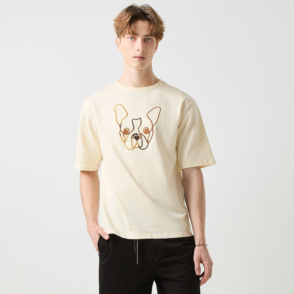ESP เสื้อทีเชิ้ต เฟรนช์ชี่ ผู้ชาย สีเบจ | Frenchie Tee Shirt | 03990