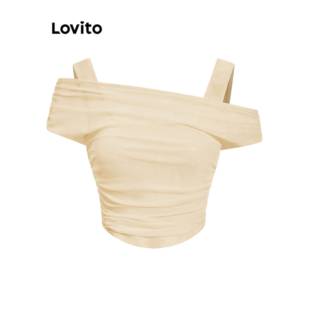 Lovito เสื้อยืดผู้หญิง แบบเปิดไหล่ สีพื้น สไตล์ลำลอง L97AD083