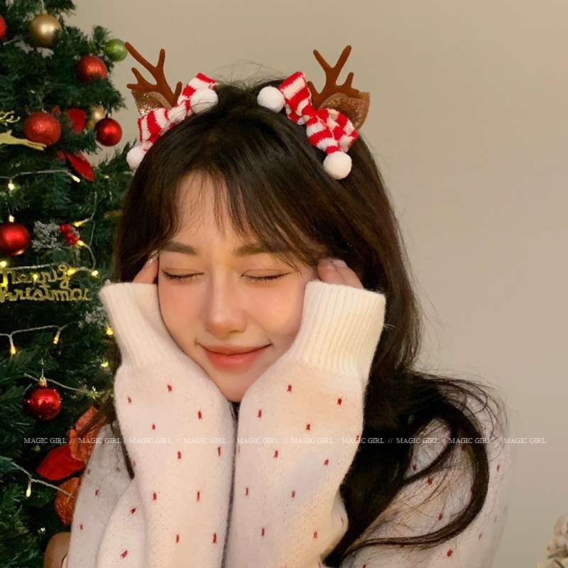 น่ารักคริสต์มาสอุปกรณ์เสริมผม Elk แถบคาดศีรษะลาย Bow Antlers คลิป Hairpin หมวกวันหยุด Dress Up อุปกรณ์เสริม