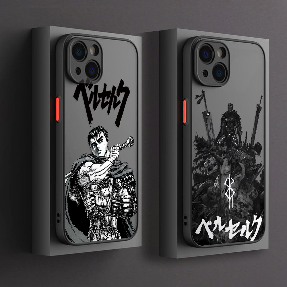 อะนิเมะ Berserk Guts สําหรับ iPhone 16 15 14 Plus 13 12 Mini 11 iPhone16 Pro Max X Xs XR 7 8 เคสโทรศัพท์ผิวสัมผัส Clear Matte Hard ฝาครอบสีดํา