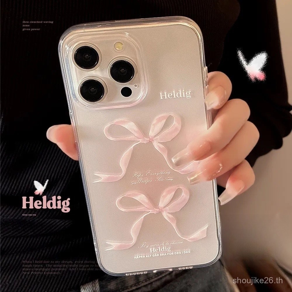 สร้อยข้อมือโรแมนติกดอกไม้ Dreamy Bow การ์ตูนภาษาอังกฤษ Art Tag Case สำหรับ iPhone 7plus 12 11 15 14 13 PRO MAX XR XS MAX X 15 7 14 8 PLUS SE2020แฟชั่นโปร่งใส Soft Case