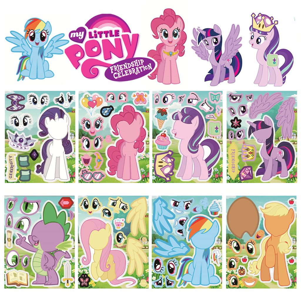 8pcs การ์ตูน My Little Pony: มิตรภาพเป็น Magic สติกเกอร์ปริศนา Rainbow Pony เด็ก DIY บัญชีตกแต่งสติกเกอร์