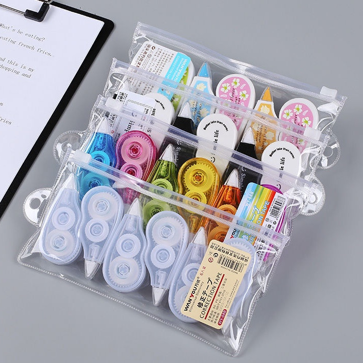 ชุดเทปลบคําผิดขนาดเล็ก 6 ชิ้นพร้อมกระเป๋าใสเครื่องเขียนนักเรียน