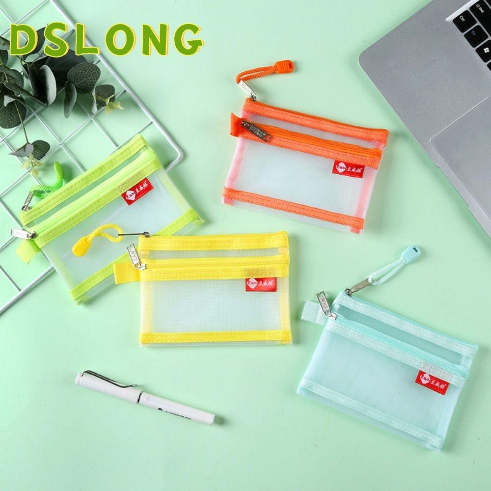 DSLONG กระเป๋าใส่บัตรเครดิต บัตรประจําตัว บัตรประจําตัว ตาข่ายสองชั้น กระเป๋าใส่เหรียญ ขนาดเล็ก มีซิป กระเป๋าสตางค์ ไนล่อน แบบพกพา
