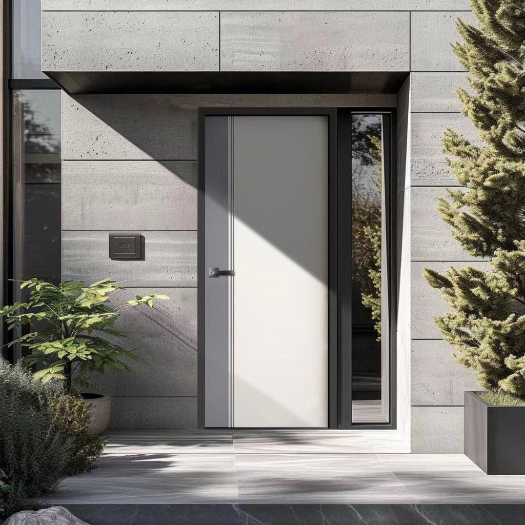 GlobalHouse ECO-DOOR ประตู uPVC ภายนอก รุ่น ED1 ขนาด 80x200 ซม. สีทูโทน เทา-ขาว (เจาะลูกบิด) สินค้าของแท้คุณภาพดี
