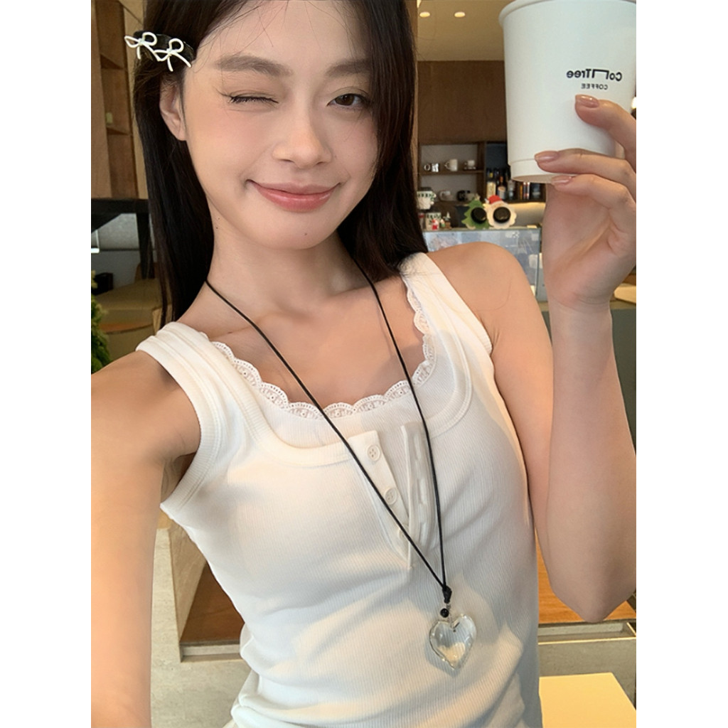 Fariy🍒คลังสินค้าพร้อม🍒เสื้อกั๊กลูกไม้ปลอมสองชิ้นสำหรับผู้หญิงฤดูร้อนสไตล์ใหม่พอดีตัวสไตล์สาวฮอตสั้น - รูปที่ 5