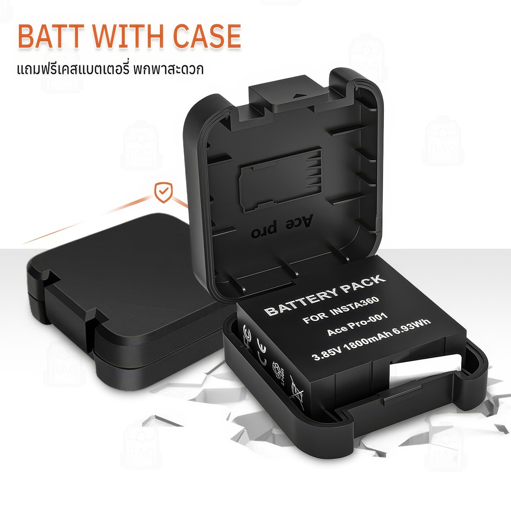 Qbag - ประกัน 1 ปี - แบตเตอรี่ สำรอง 1800mAh Insta360 Ace / Ace Pro / Ace Pro 2 แบตกล้อง