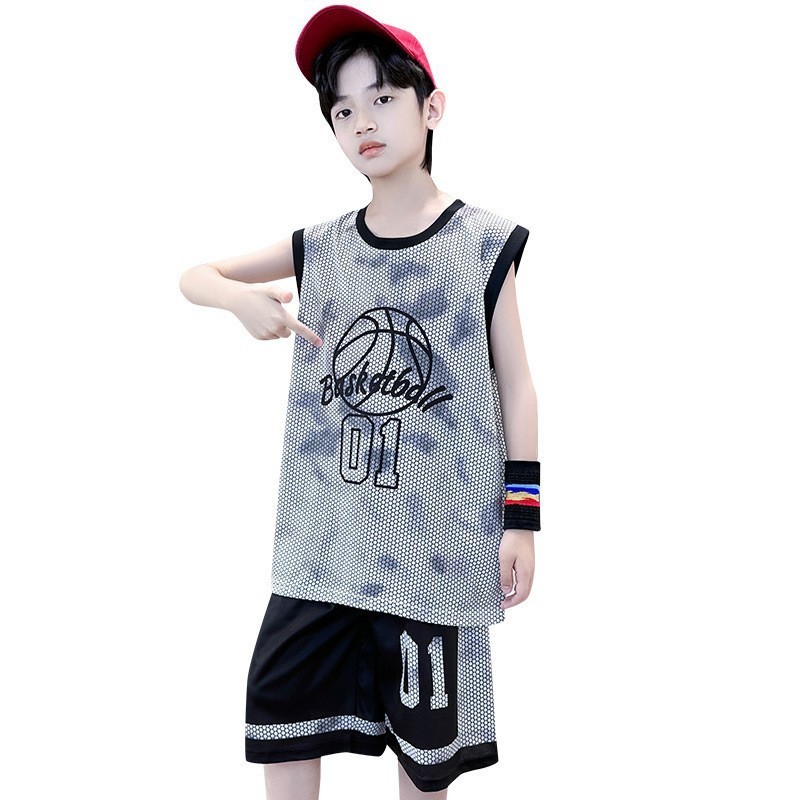 [ซี่] 110-170 พร้อมสต็อกเด็กชุดกีฬาลําลองหลวมชุดบาสเกตบอลเด็กเสื้อกั๊กกางเกงขาสั้นชุดสองชิ้นแฟชั่นเสื้อผ้าเด็กจัดส่งที่รวดเร็ - รูปที่ 2
