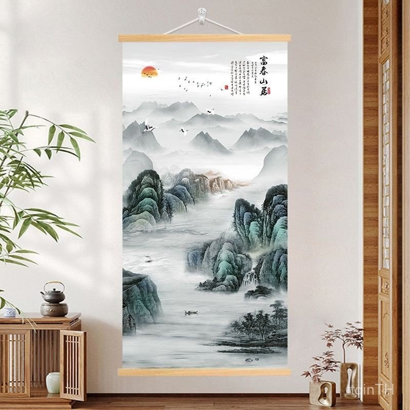 ภาพวาดจีนห้องนั่งเล่นนำโชคภาพวาดแขวนภูมิทัศน์ภาพวาดตกแต่งผ้าไม้เนื้อแข็งทางเข้าทางเดินในบ้านทางเดินแนวตั้งแขวนภาพวาดผนัง - รูปที่ 3
