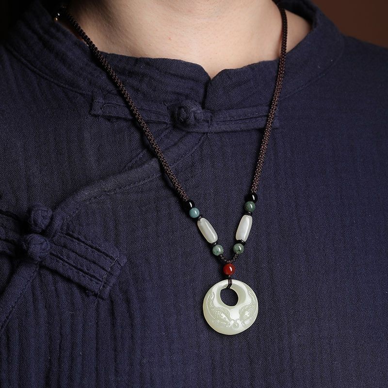 Dfd ปลาหยกขาวธรรมชาติทุกปีจี้เสื้อกันหนาวโซ่จริงจี้หยกจี้หยกจี้หยกผู้ชายผู้หญิงสร้อยคอคู่