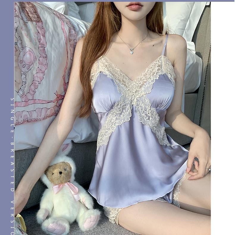 Sexy Girl🫐🫐ชุดนอนลูกไม้สไตล์เกาหลี ชุดนอนผู้หญิง🍥 วัสดุเรียบเนียน มีให้เลือกหลากหลายสี สวมใส่สบาย. รูปที่ 4