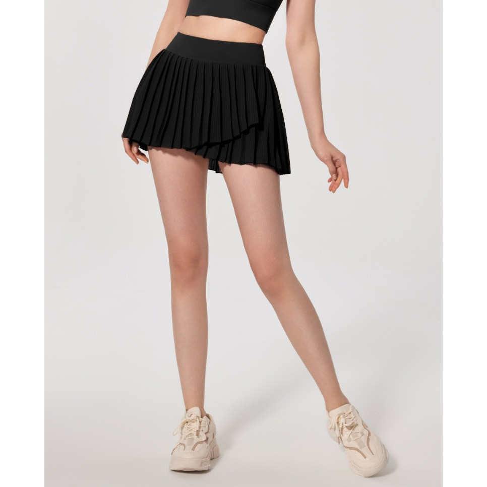 Fly Yoganude กระโปรงสั้นโยคะต้านเชื้อแบคทีเรียจีบปลอมสองชิ้นป้องกันการสัมผัสเรียงรายกระโปรงเทนนิสกอล์ฟ - รูปที่ 5