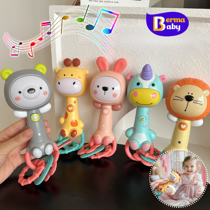 Berma Baby ตุ๊กตาเขย่ามือ มาพร้อมกับยางกัด เขย่าเพื่อให้เกิดเสียง สีสดใส ซิลิโคน