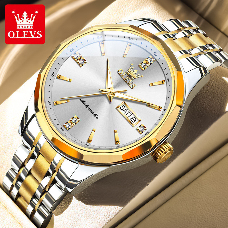 OLEVS 7056 OLEVS นาฬิกาแบรนด์นําเข้าการเคลื่อนไหวอัตโนมัตินาฬิกาปฏิทินเรืองแสงสัปดาห์ Multi-Function