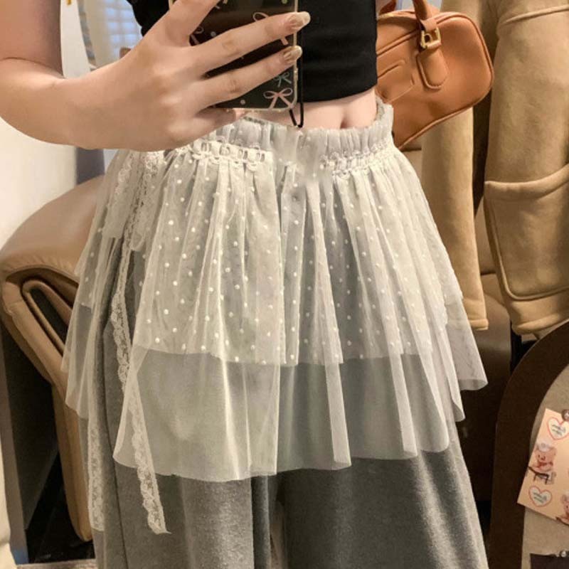 ตาข่าย ลูกไม้ ผูกเชือก ม่านสะโพก แฟชั่น กระโปรง อเนกประสงค์ อินเทรนด์ ผู้หญิง กระโปรงสั้น SY