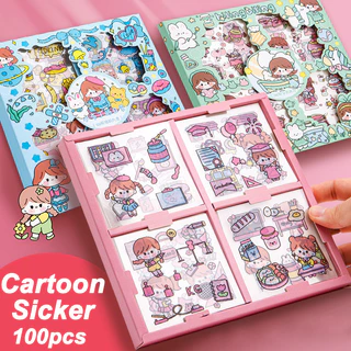 พร้อมส่งในไทย🌷Stickers ชุด PVC สติ๊กเกอร์ไดอารี่สาวน้อยน่ารักรูปหัวใจ 100 ชิ้น สติ๊กเกอร์แก้วน้ำเด็ก สติ๊กเกอร์ไดอารี่