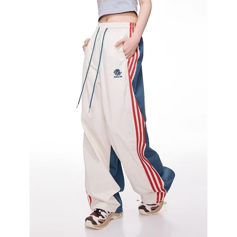 Striped Sweatpants Womens Loose Fashion Straight-Leg Wide-Leg Cargo Pants Men
