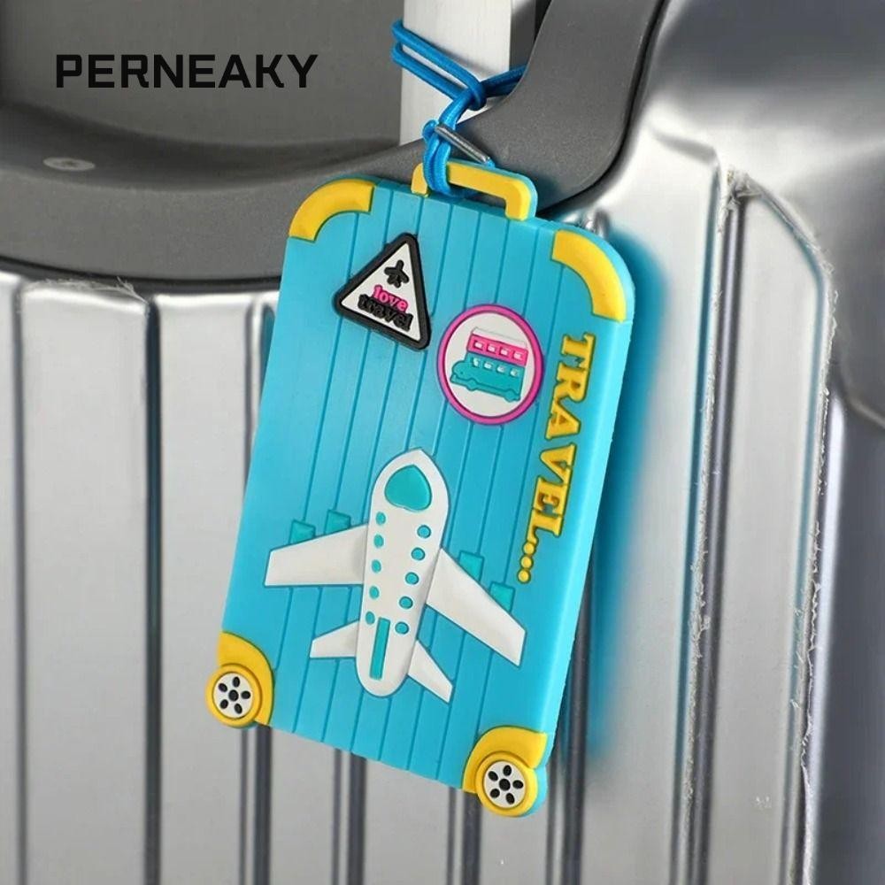 PERNEAKY แท็กกระเป๋าเดินทาง PVC, อุปกรณ์การเดินทางซิลิโคนป้องกันการสูญหาย, ที่ใส่ที่อยู่ ID แบบพกพา ป้ายเดินทาง แท็กกระเป๋าเดินทาง