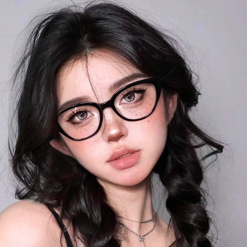 Y2k Cat Eye Glasses ผู้หญิง กรอบสีดํา เรียบง่าย