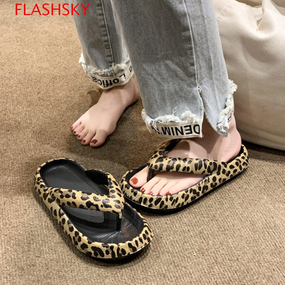 FLASHSKY รองเท้าแตะสไลด์ผู้หญิง,กันลื่นนุ่มSoledเสือดาวFlip Flops,แฟชั่นEVA Beachwearรองเท้าAll Matchรองเท้าแตะชายหาด