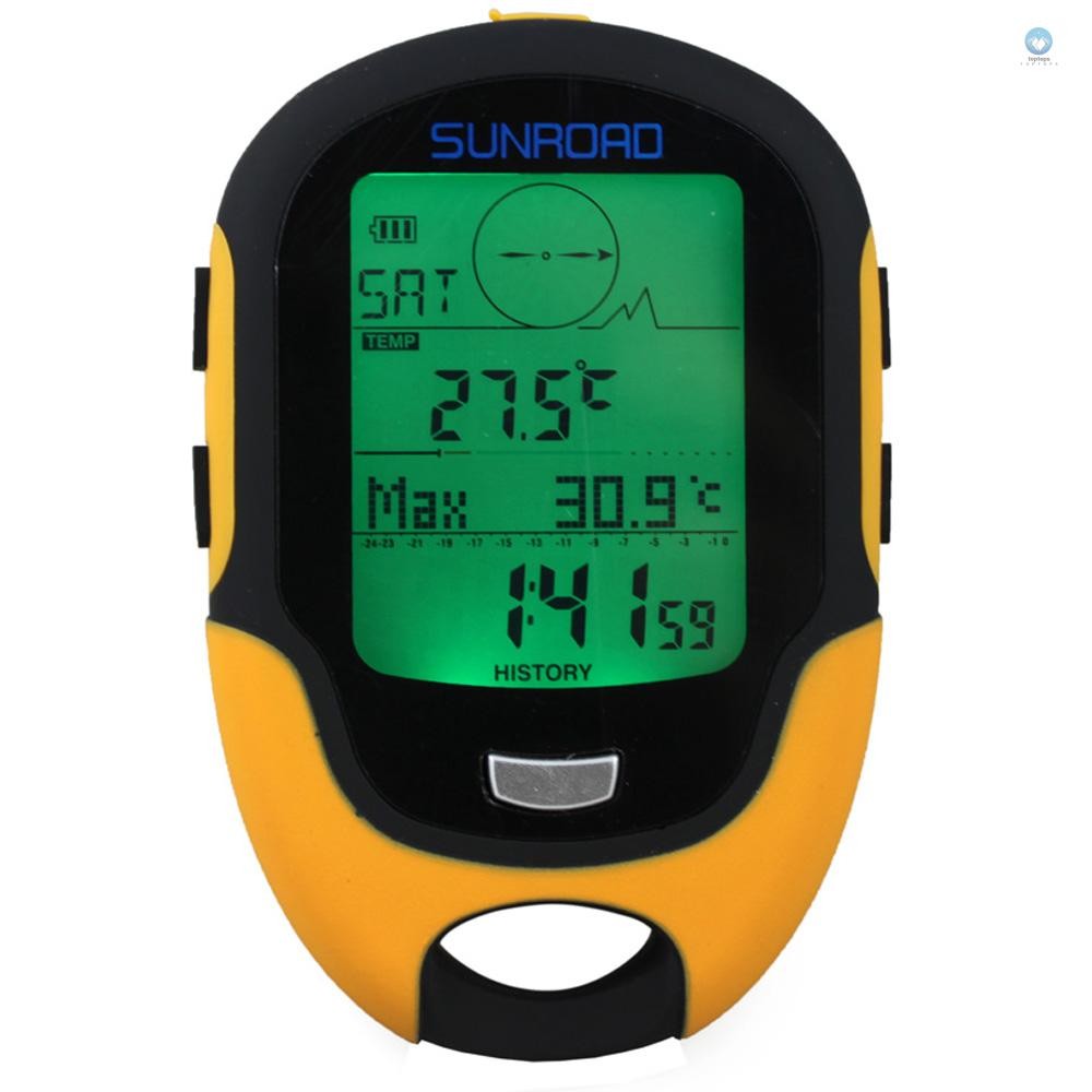 Sunroad FR500 มัลติฟังก์ชั่น LCD Digital Altimmeter บารอมิเตอร์เข็มทิศเครื่องวัดอุณหภูมิไฮโกรมิเตอร์พยากรณ์อากาศไฟฉาย LED