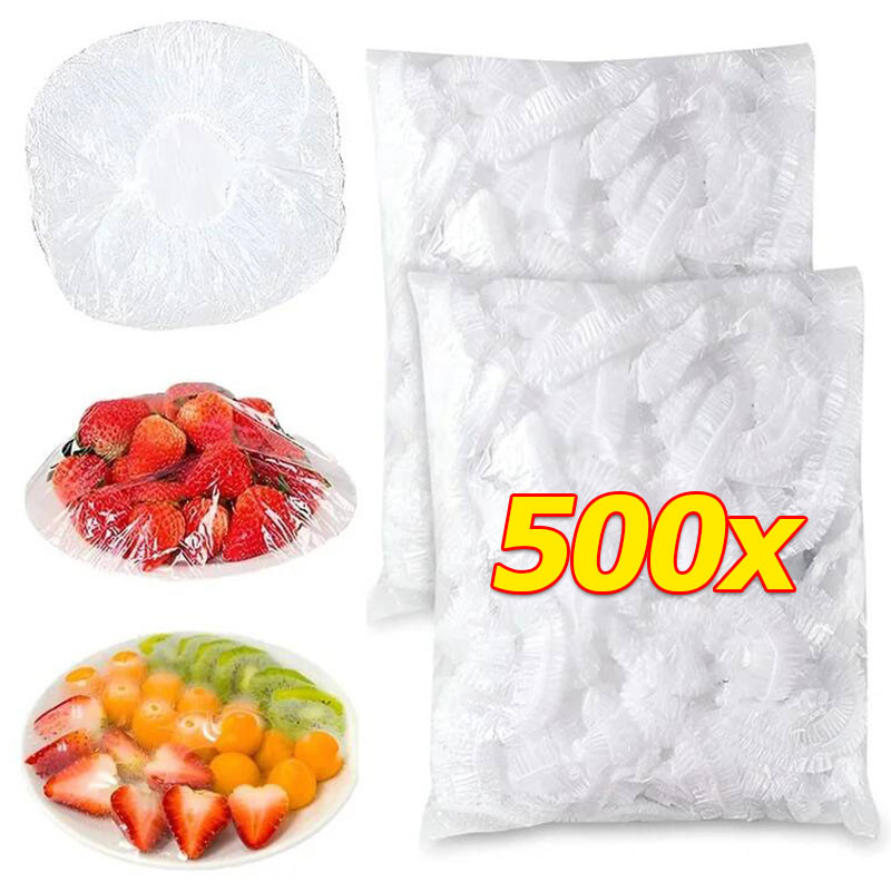 100-500 ชิ้นทิ้งอาหาร Saran Wrap / ห้องครัวตู้เย็น Leftovers Storage Bag / Elastic Fresh-Keeping Cover
