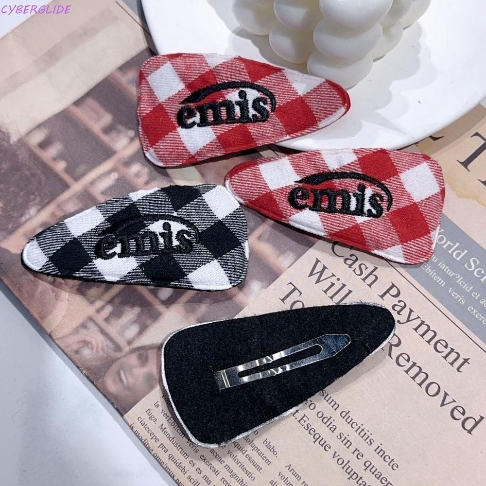 CYBERGLIDE 1 คู่เกาหลี Barrettes, แฟชั่นแบรนด์เย็บปักถักร้อย Emis กิ๊บติดผม, Creative Sweet Casual Letter ลายสก๊อต Hairpin นักเรียน