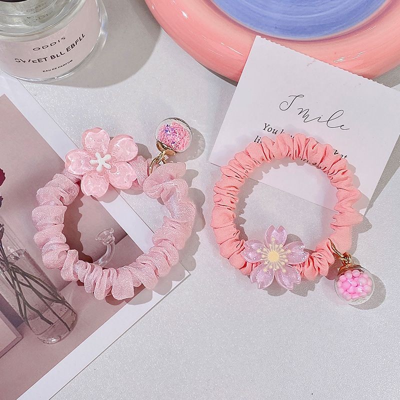 น่ารักอะคริลิค Sakura เชือกผมดอกไม้สีชมพู Elastic Hairband สําหรับสาว Scrunchies อุปกรณ์เสริมผม