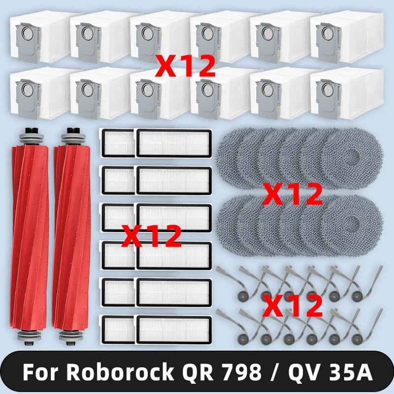 Roborock QR 798 / QV 35A / QR 598 เครื่องดูดฝุ่นหุ่นยนต์อุปกรณ์เสริมหลักแปรงด้านข้าง Hepa Filter Mop ผ้าถุงเก็บฝุ่น