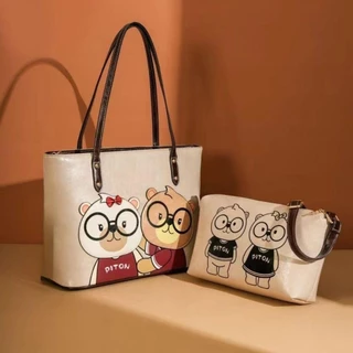 【พร้อมส่ง】miss bag fashion กระเป๋าถือ กระเป๋าสะพายข้าง กระเป๋าหนัง สไตล์เกาหลี แพค 2 ชิ้น