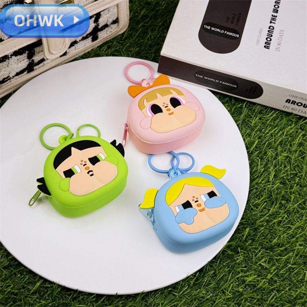 OHWK Silicone Purse กระเป๋าสตางค์พวงกุญแจลายการ์ตูน The Powerpuff Girls กระเป๋าถือ POP MART