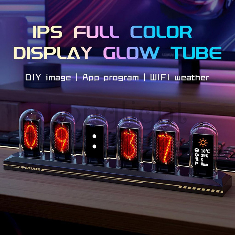 Nixie หลอดนาฬิกาหลอดเรืองแสงนาฬิกาหน้าจอสี IPS นาฬิกาดิจิตอล DIY Analog หลอดดิจิตอล WiFi เวลาเดสก์ท็อปนาฬิกาดิจิตอลตกแต่งของขวัญ