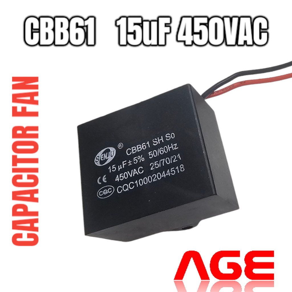 CAPACITOR พัดลม CBB61 15UF 450VAC แบบมีสาย SENJU