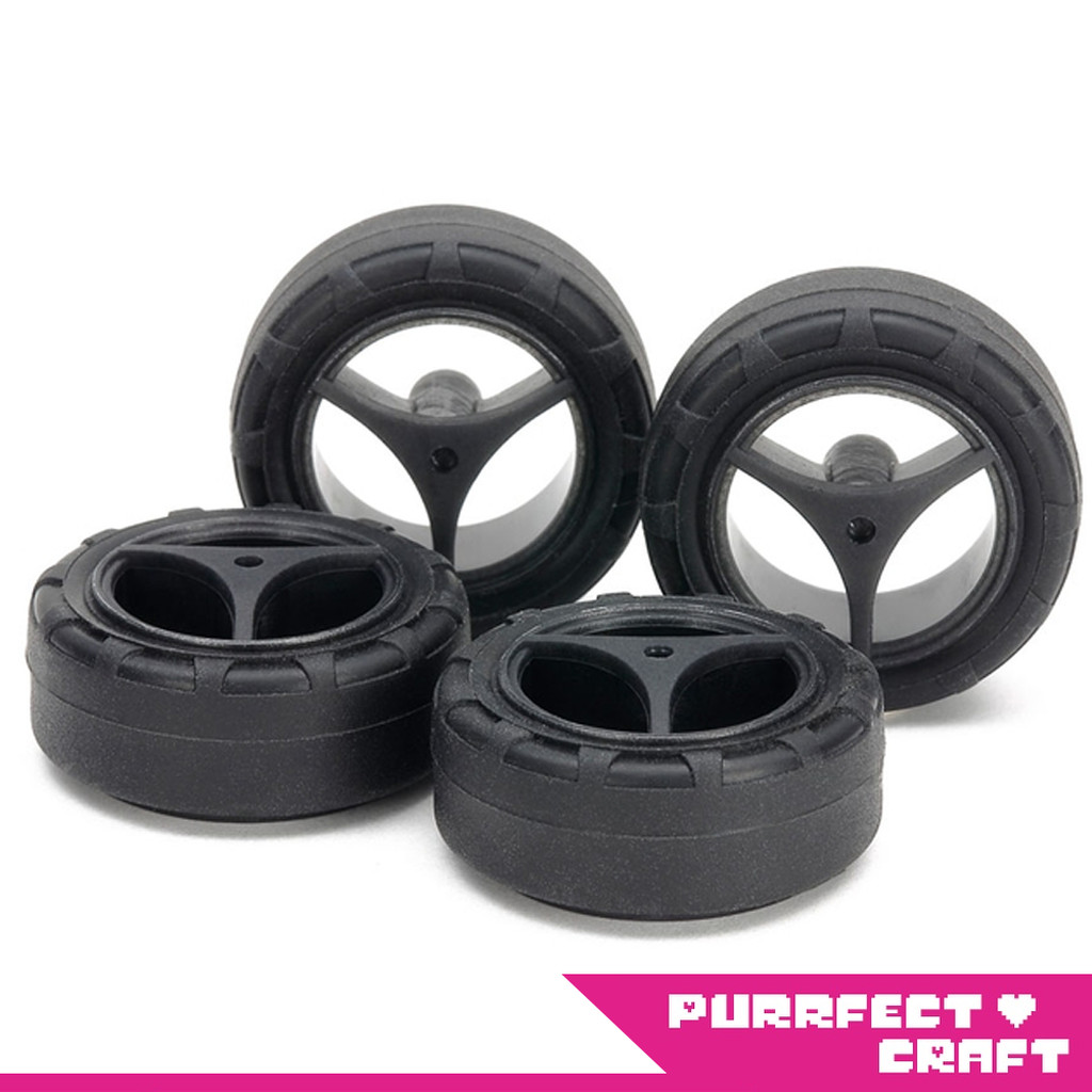 15543 Mini 4WD 24mm Super Hard Narrow Tires & 3-Spoke Carbon Wheels for Super X & XX Chassis ล้อรถทามิย่า