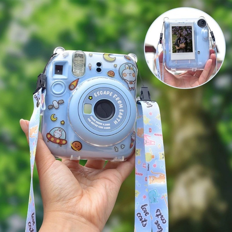 โปร่งใสกล้องสําหรับ Fujifilm Instax Mini 12 กระเป๋ากล้อง PC Crystal Storage Case พร้อมสายคล้องไหล่สําหรับ Instax Mini 12