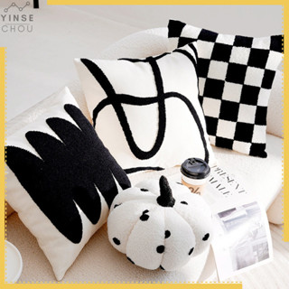 หมอนอิงลายตารางหมากรุกสีดำและขาวสไตล์ฝรั่งเศส หมอนโซฟา ตัวอย…