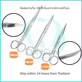 กรรไกรผ่าตัดสแตนเลส - ขนาด 12.5 ซม., 14 ซม., 16 ซม. (แบบตรงและโค้ง) สำหรับการแพทย์และทันตกรรม