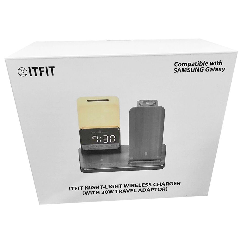 Samsung ITFIT Night-Light Wireless Charger (Gray) with 30W UK Plug Travel Adaptor, ITFITPW12