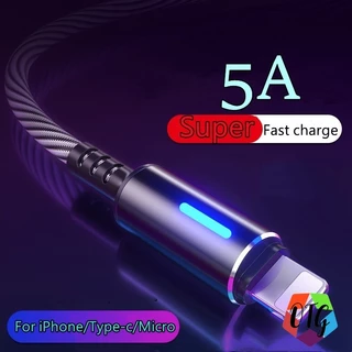 สายชาร์จไนล่อนถัก 1.2 ม. ทนทาน ชาร์จเร็ว & สายเคเบิล Android Micro USB / type c , 5A LED สายเคเบิล for iPhone