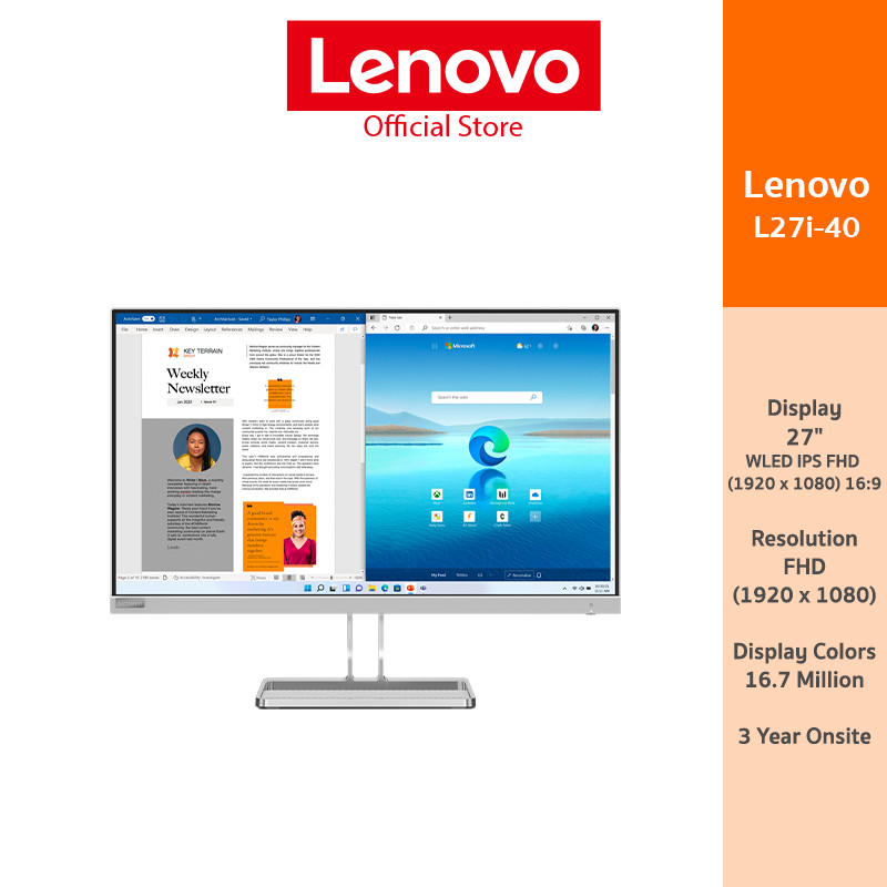Lenovo L27I-40 (67ABKAC4TH)Monitor 27INCH IPS 1920x1080 FHD 100Hz AMD FreeSync/Low Blue Light