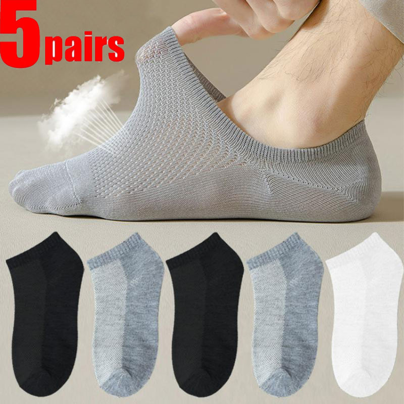 5 คู่สีดํา/สีขาวธุรกิจผู้ชายถุงเท้าผ้าฝ้ายฤดูร้อนฤดูใบไม้ร่วงคุณภาพสูงผู้หญิงสีทึบข้อเท้าถุงเท้าเรือ