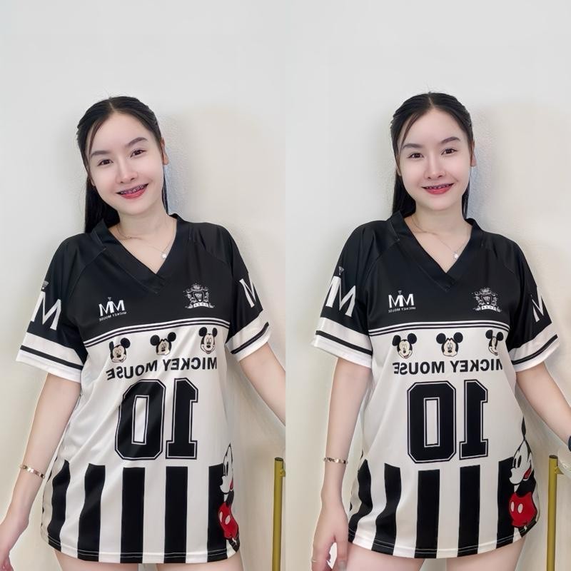 V14 คอวี Mickey LXL2XL ผู้หญิงไม่มีกางเกงเสื้อยืดคอปกเสื้อยืดร้านค้าเกาหลีแฟชั่นโปโลแขนสั้น
