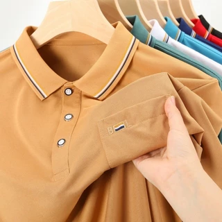 PROMAN เสื้อโปโลผู้ชายแขนสั้น ผ้าไหมน้ำแข็ง คอปก มีกระเป๋าหน้าอก เหมาะวัยกลาง มีให้เลือก 3 สี