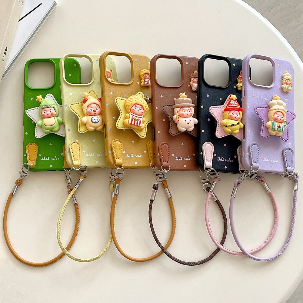 ขาตั้ง Star Man สีสันสดใสเหมาะสําหรับ iPhone 17Promax เคสโทรศัพท์หนัง Apple 16/15/14/13/12/11 Anti Drop