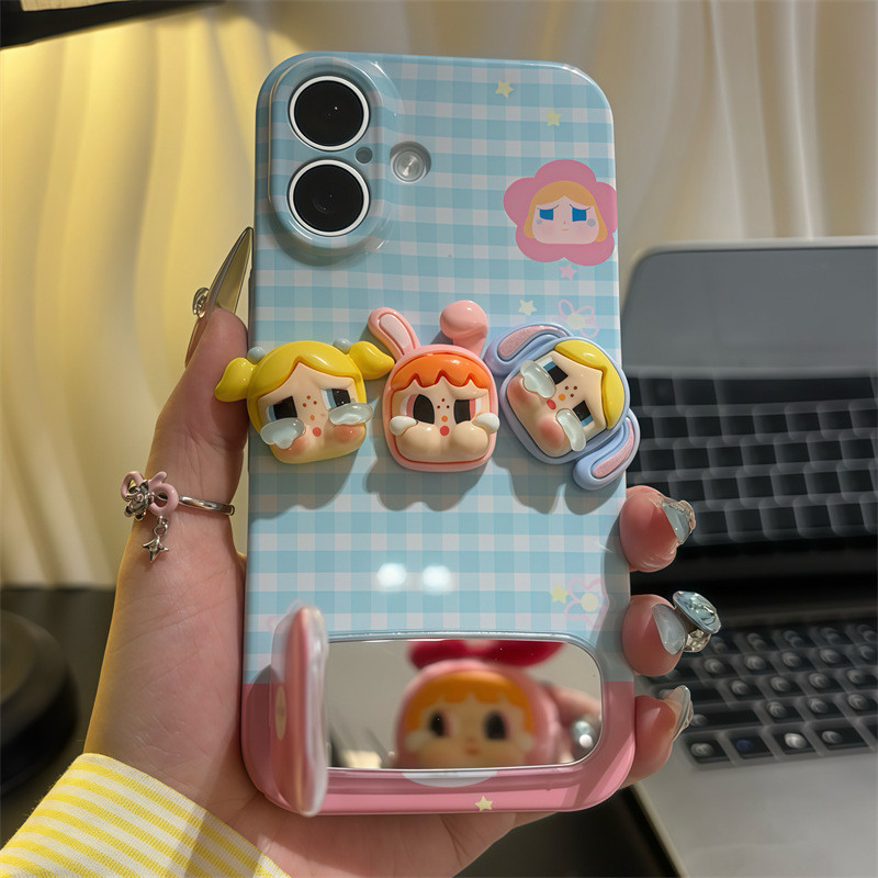 ALYX เคส iPhone สำหรับ Apple iPhone 17/16/15/14/13/12/11 / XS / Pro Max Dural Film Shell ที่วางแก้วตุ๊กตา 3D น่ารักป้องกันการตกและฝุ่นละอองสไตล์แฟชั่น