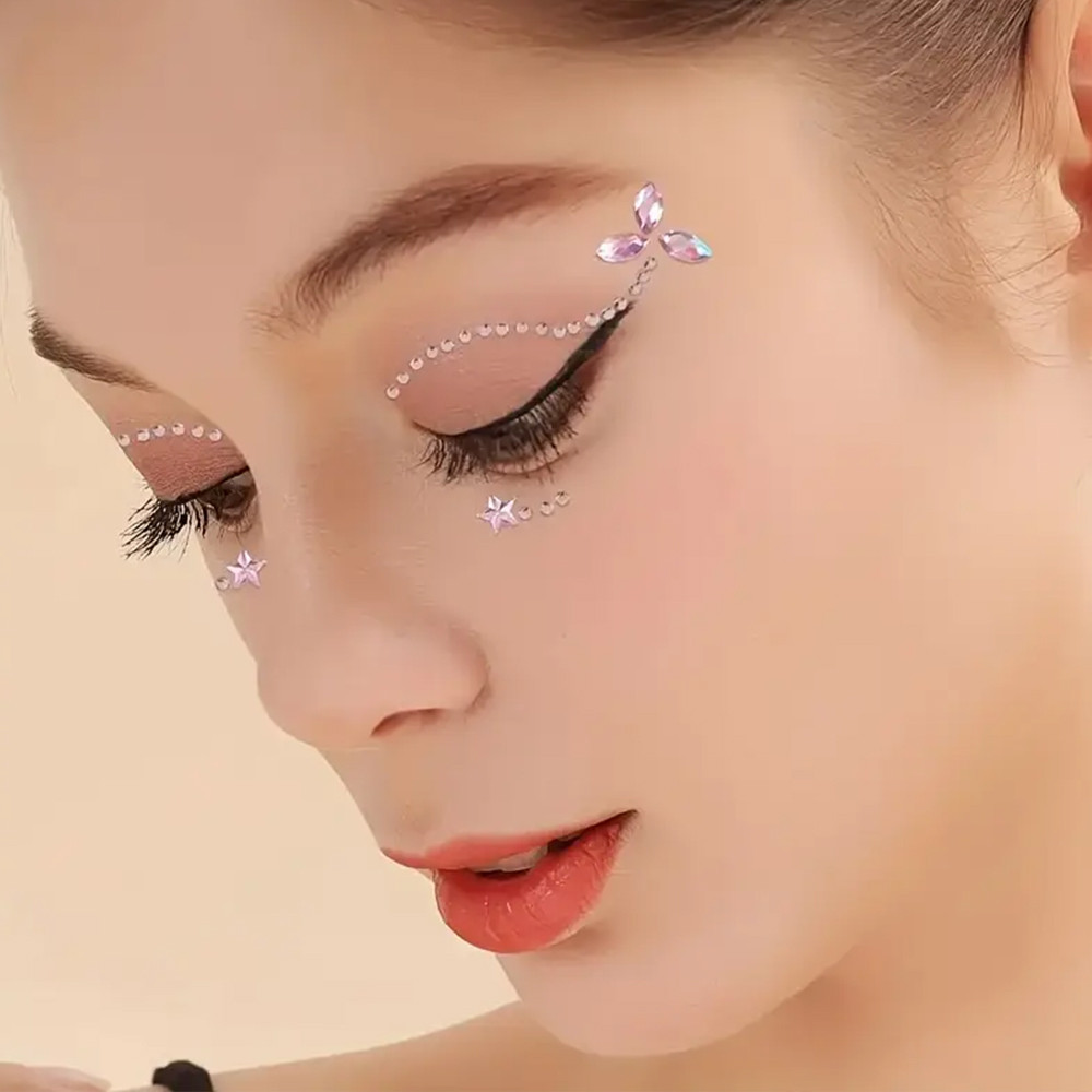 1 PC 3D อัญมณีสีชมพูสติกเกอร์ Eye Eyebrow Star คริสตัล Rhinestones ชั่วคราว Tattoo สําหรับแต่งหน้าแต่งตัว DIY เพชรสติกเกอร์ - รูปที่ 2